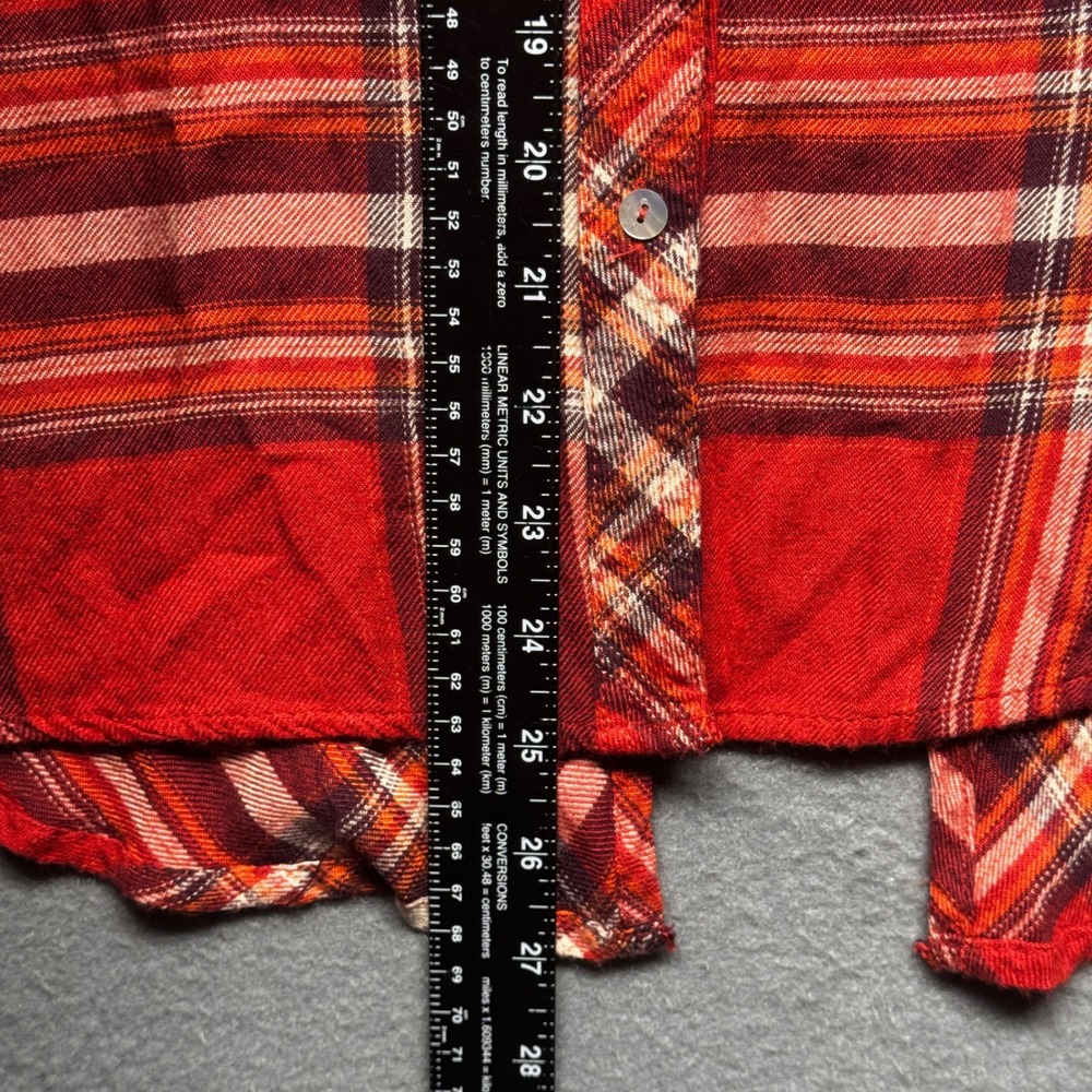 Hester & Orchard Red Plaid Shirt Womens Medium Split Back Roll Tab Sleeve Rayon - Picture 9 of 13